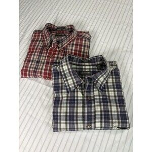 St. John's Bay Men's Madras Check Button-Up Shirt Navy and red cotton Large